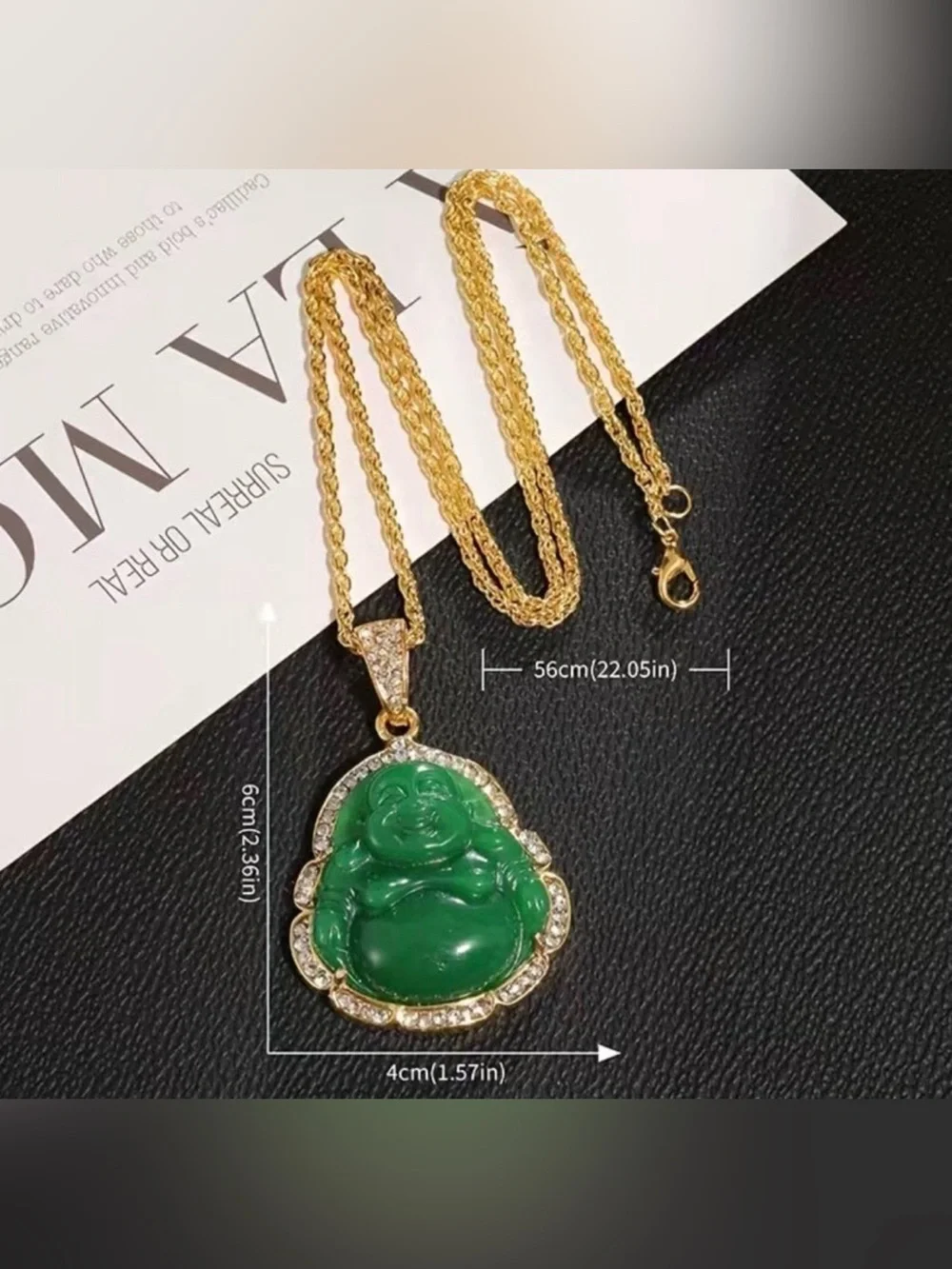 Women Maitreya Buddha Green Stone Zircon Pendant Lucky Amulet Fortune Necklace